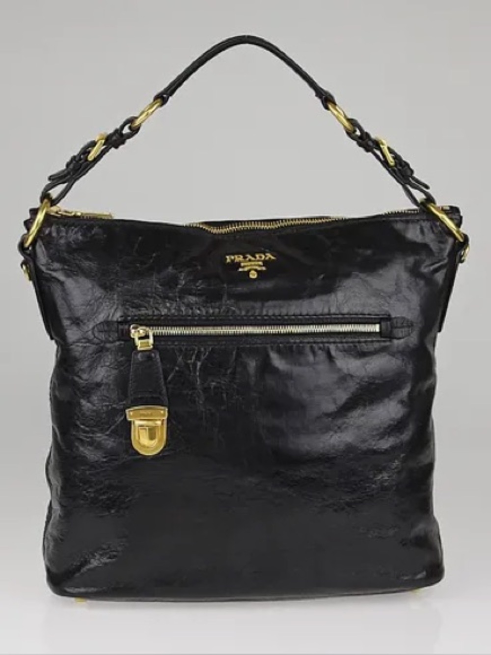 Vintage Prada Vitello Shine Hobo Black
